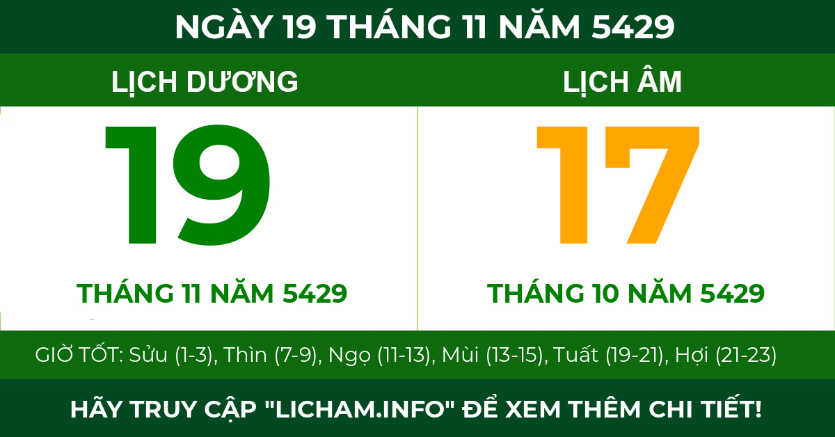 lịch âm ngày 19 tháng 11 năm 5429