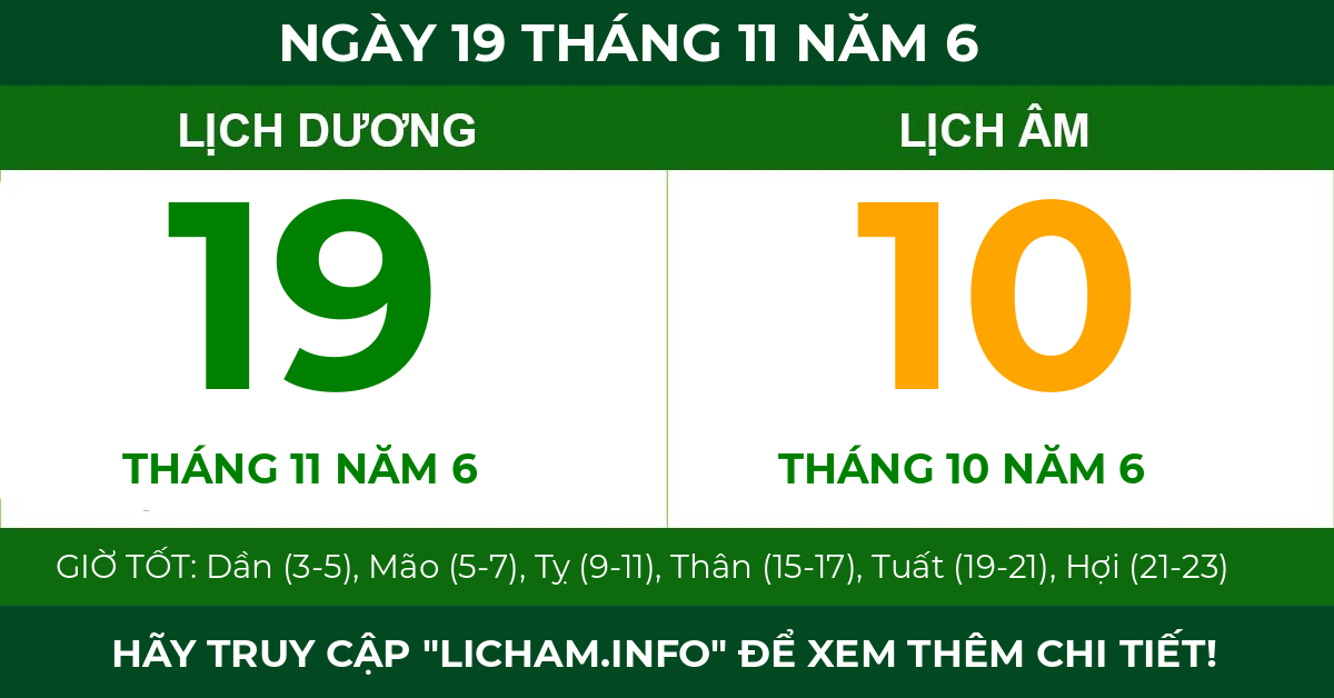 lịch âm ngày 19 tháng 11 năm 6