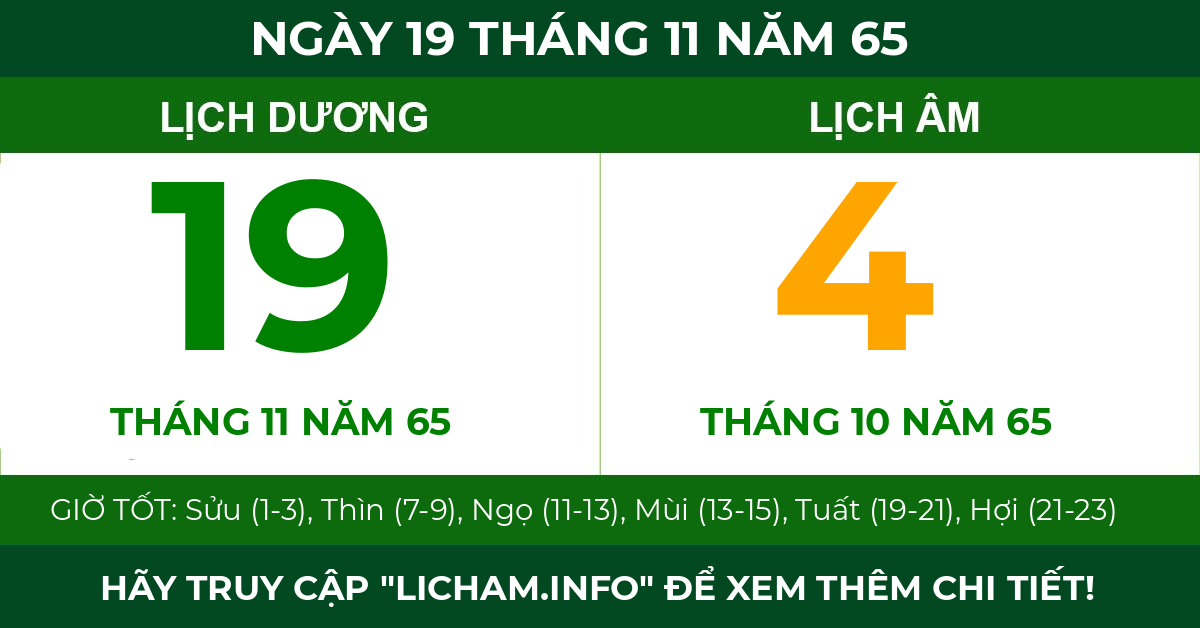 lịch âm ngày 19 tháng 11 năm 65