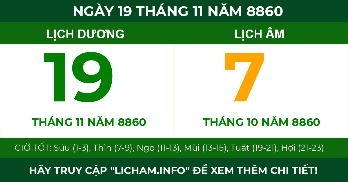 lịch âm ngày 19 tháng 11 năm 8860