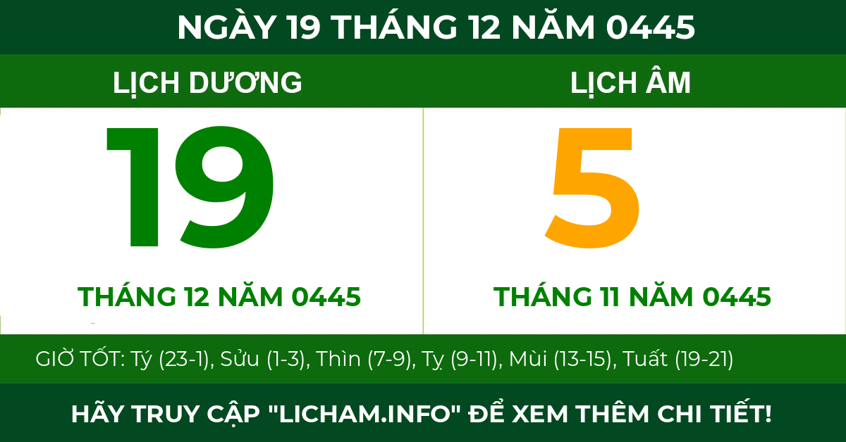 lịch âm ngày 19 tháng 12 năm 0445