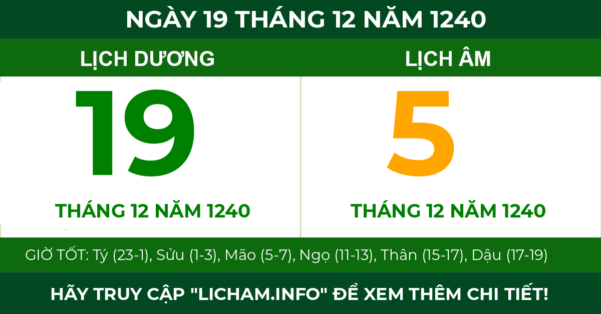 lịch âm ngày 19 tháng 12 năm 1240