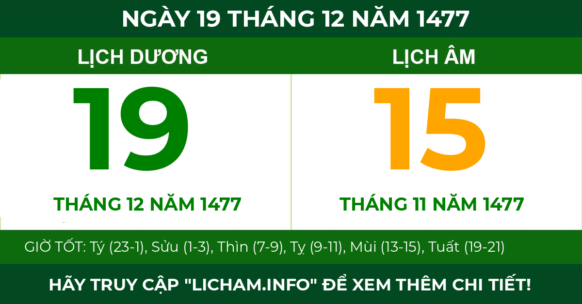 lịch âm ngày 19 tháng 12 năm 1477