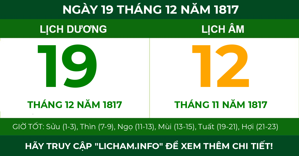 lịch âm ngày 19 tháng 12 năm 1817