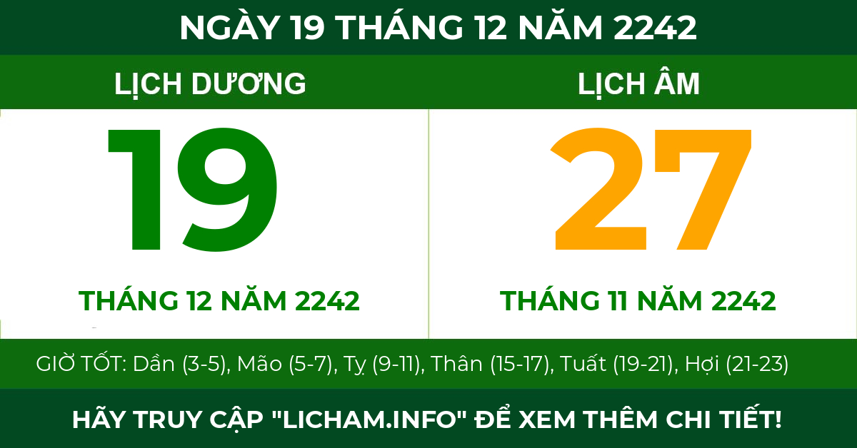 lịch âm ngày 19 tháng 12 năm 2242
