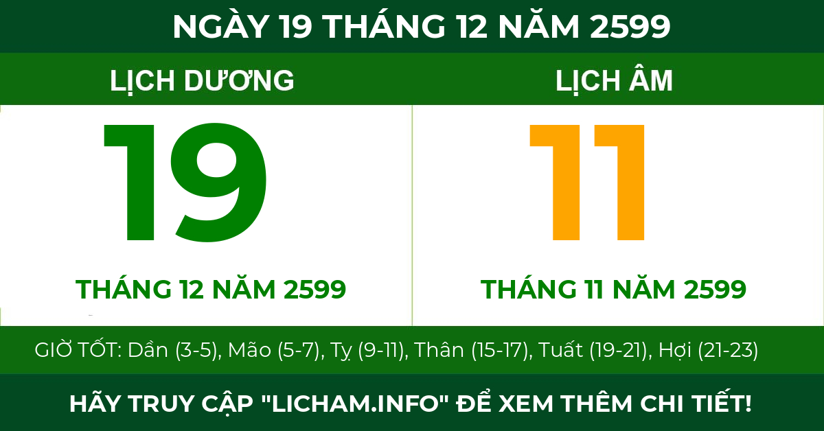 lịch âm ngày 19 tháng 12 năm 2599
