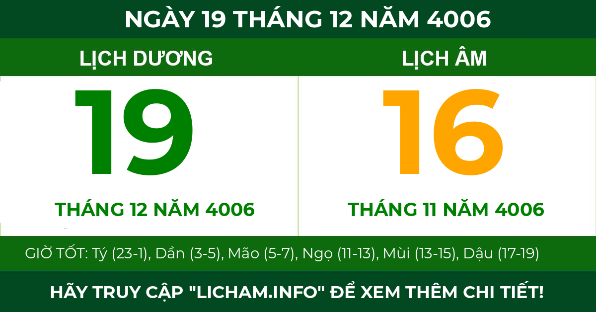 lịch âm ngày 19 tháng 12 năm 4006