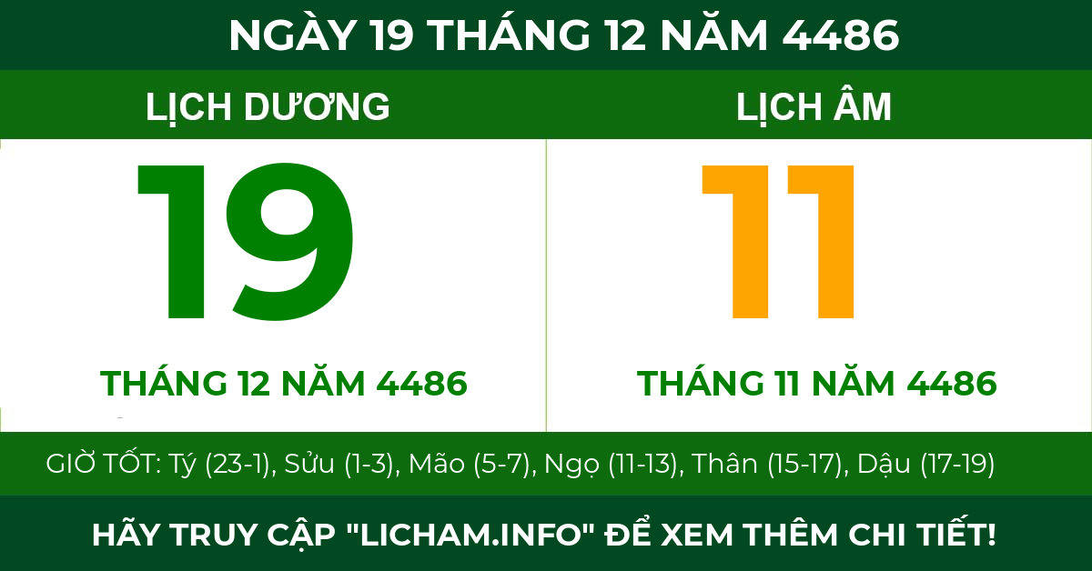 lịch âm ngày 19 tháng 12 năm 4486