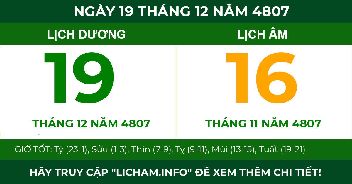 lịch âm ngày 19 tháng 12 năm 4807