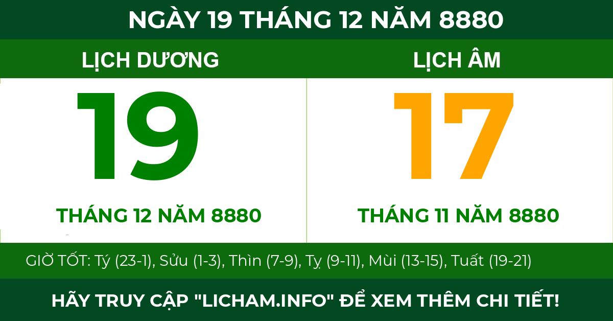 lịch âm ngày 19 tháng 12 năm 8880