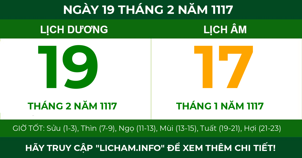 lịch âm ngày 19 tháng 2 năm 1117