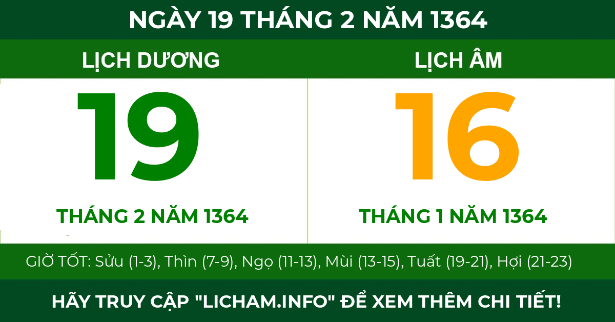 lịch âm ngày 19 tháng 2 năm 1364