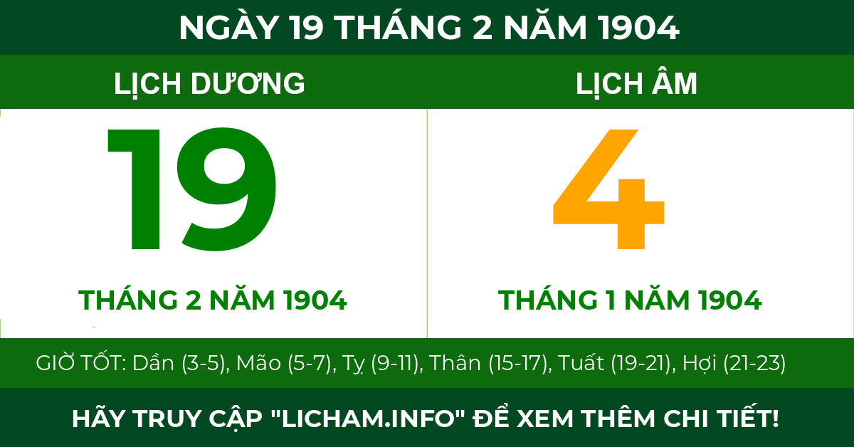 lịch âm ngày 19 tháng 2 năm 1904