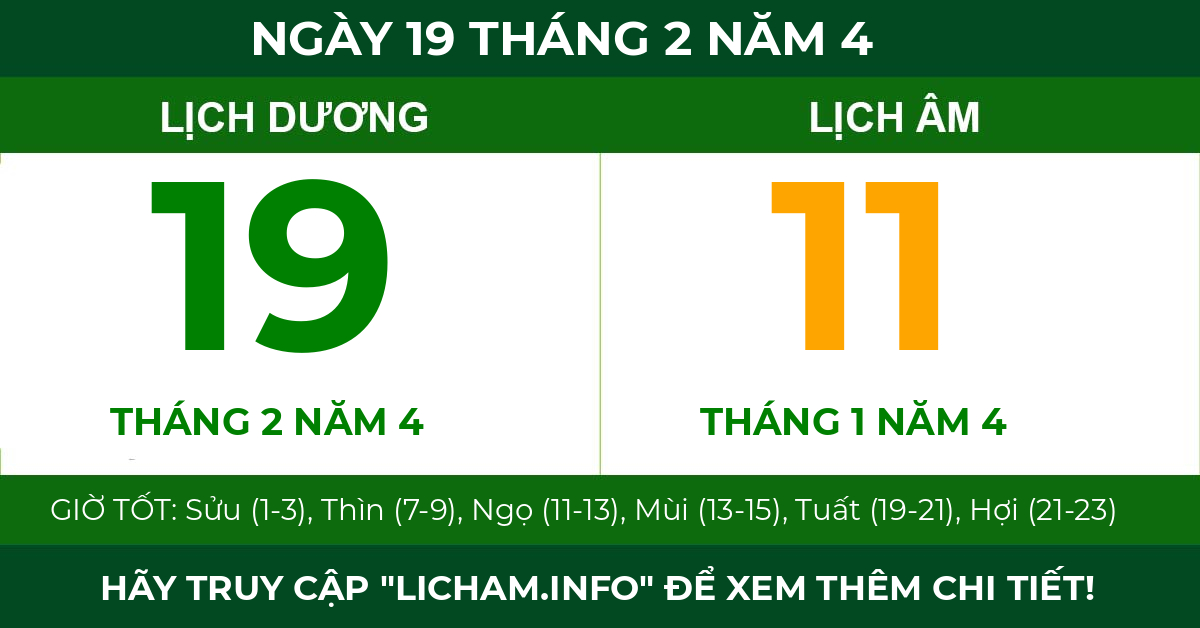 lịch âm ngày 19 tháng 2 năm 4