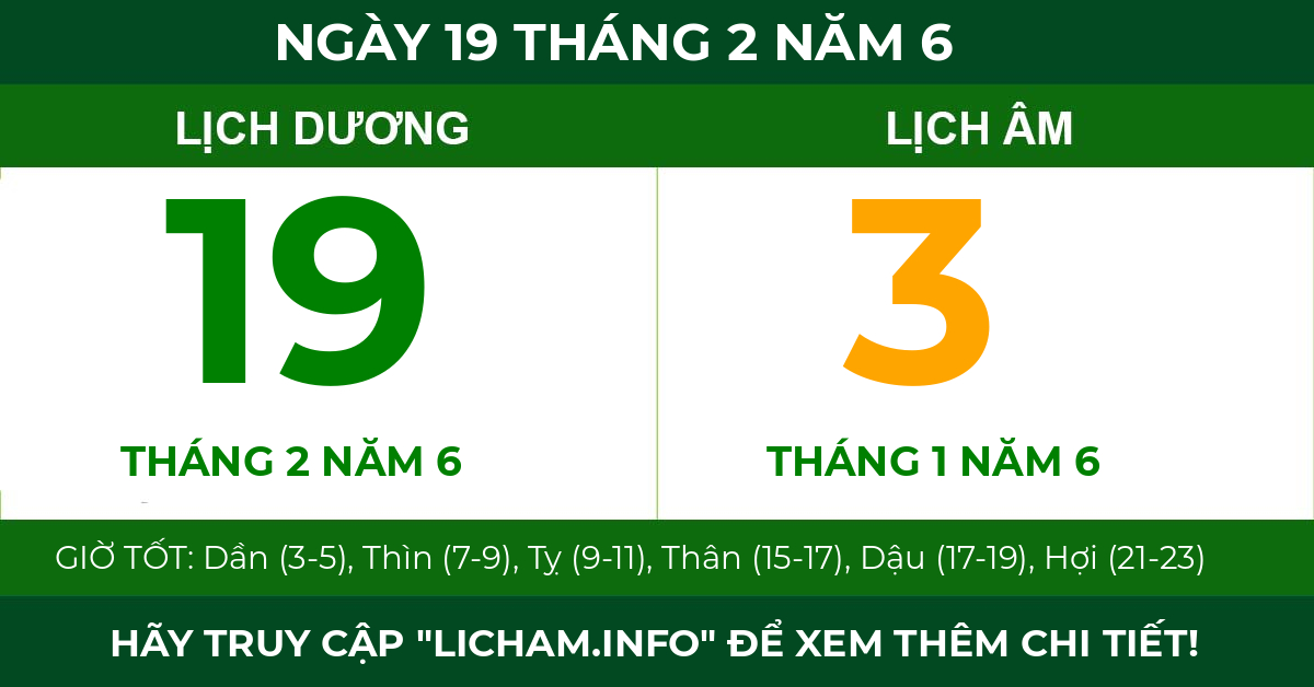 lịch âm ngày 19 tháng 2 năm 6