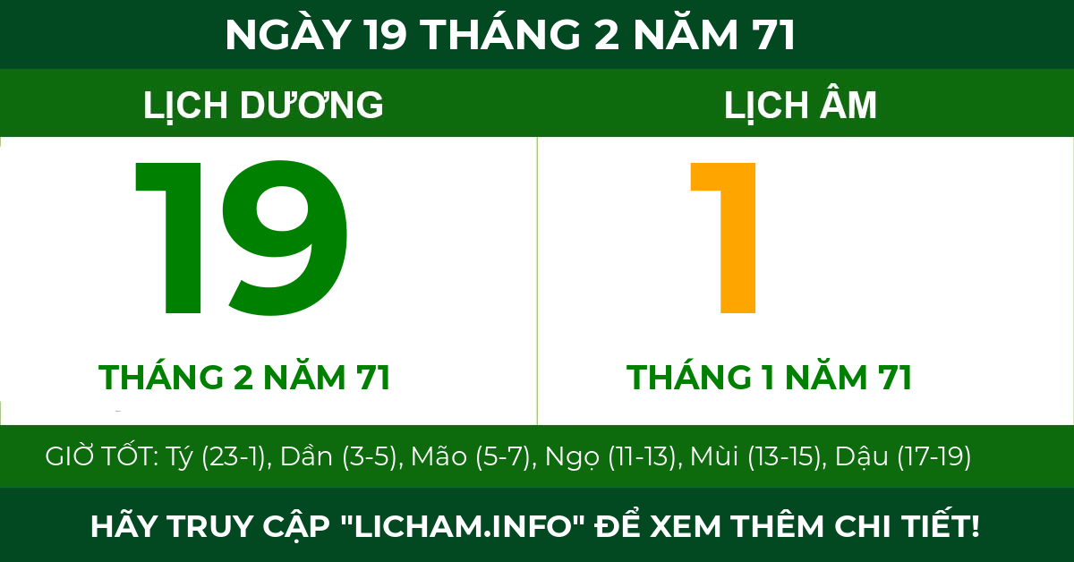 lịch âm ngày 19 tháng 2 năm 71