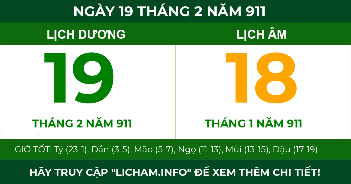 lịch âm ngày 19 tháng 2 năm 911
