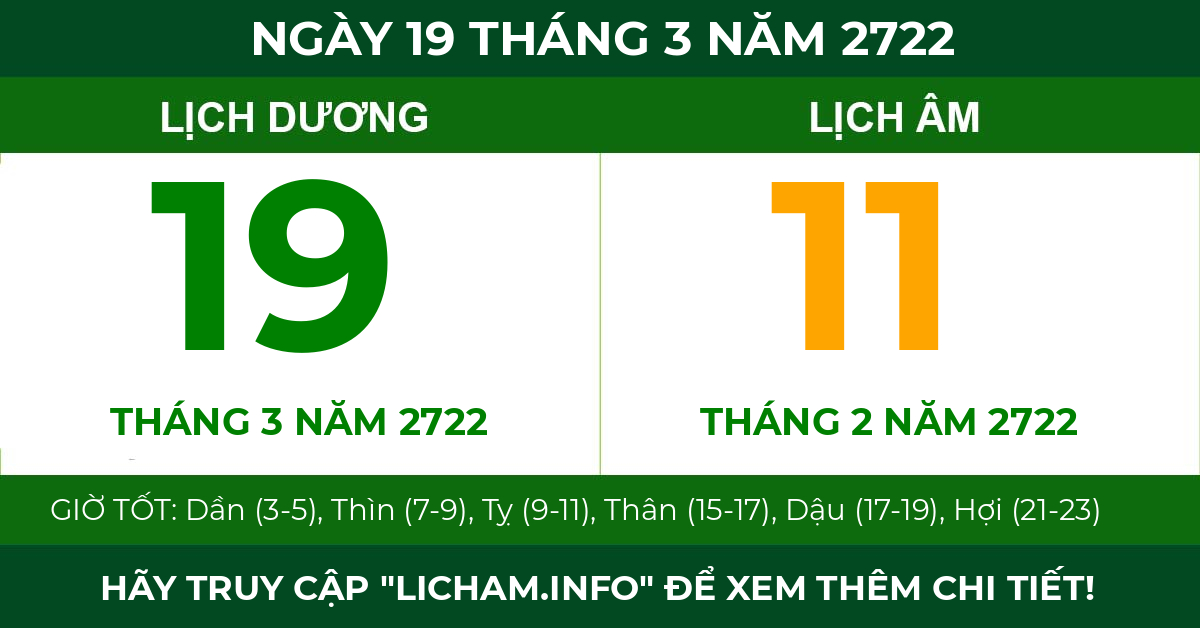 lịch âm ngày 19 tháng 3 năm 2722