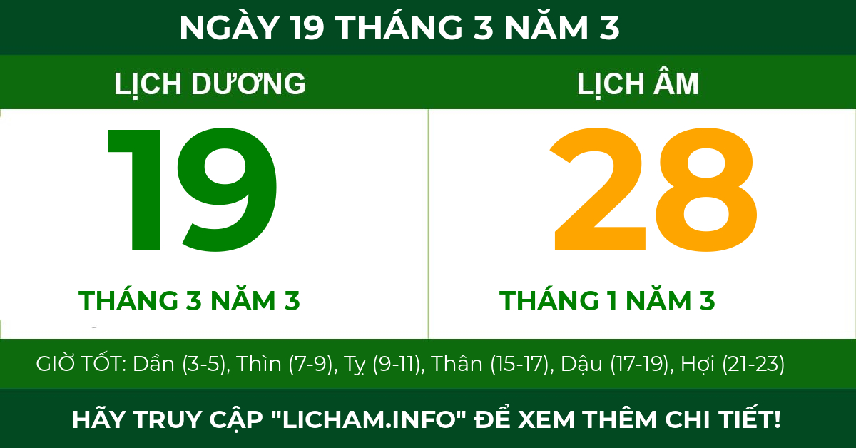 lịch âm ngày 19 tháng 3 năm 3
