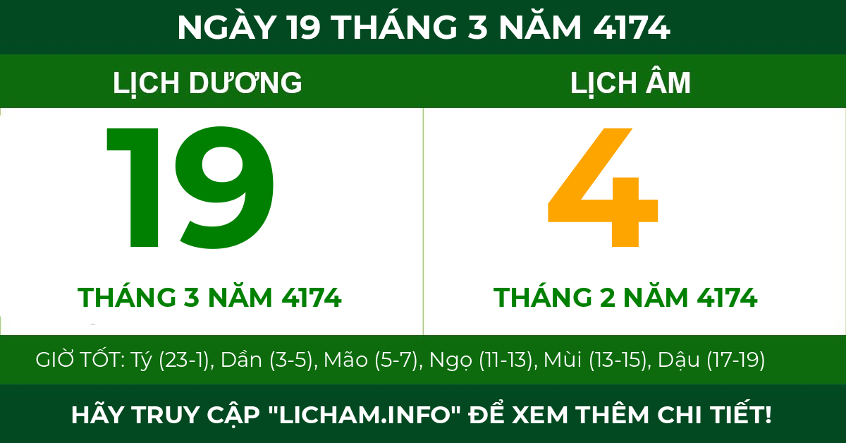 lịch âm ngày 19 tháng 3 năm 4174
