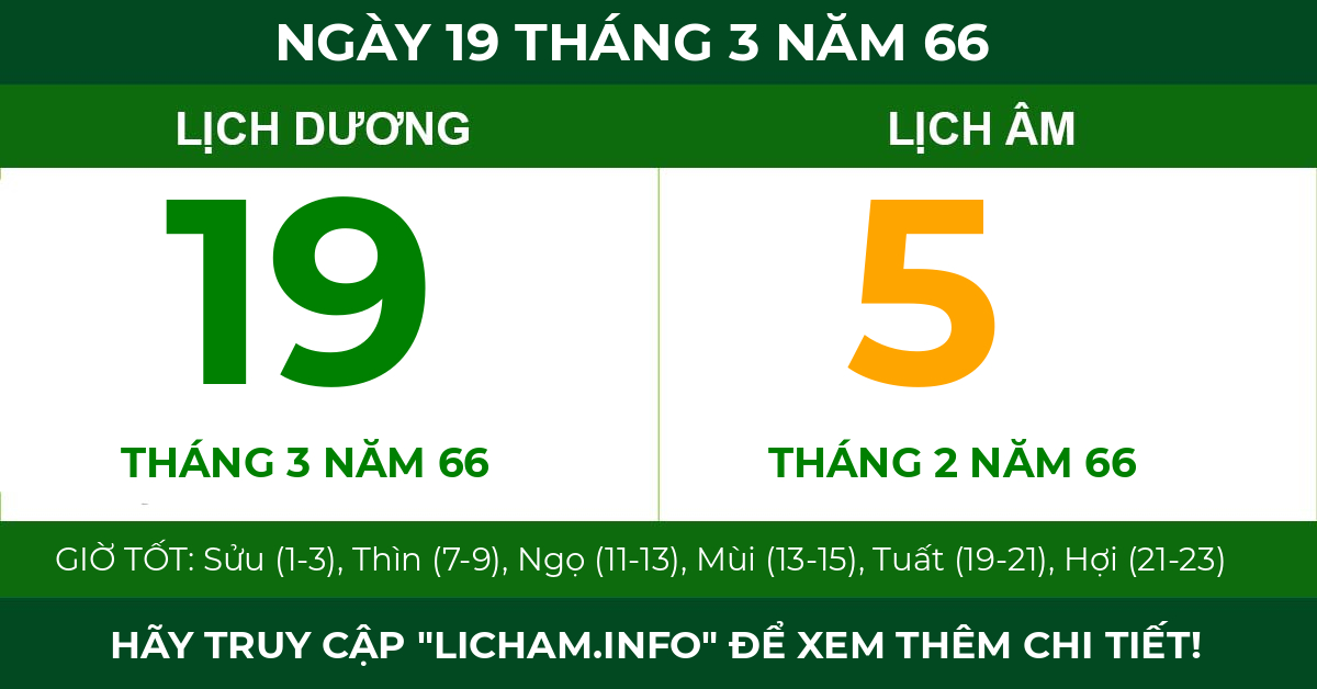 lịch âm ngày 19 tháng 3 năm 66