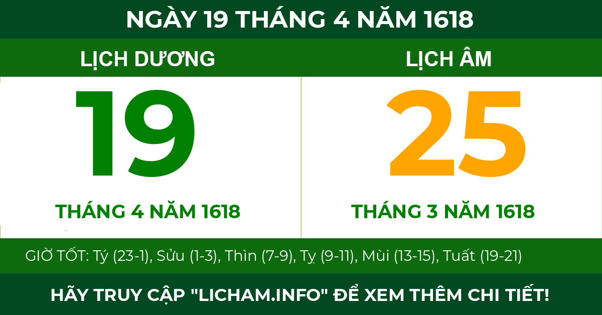 lịch âm ngày 19 tháng 4 năm 1618