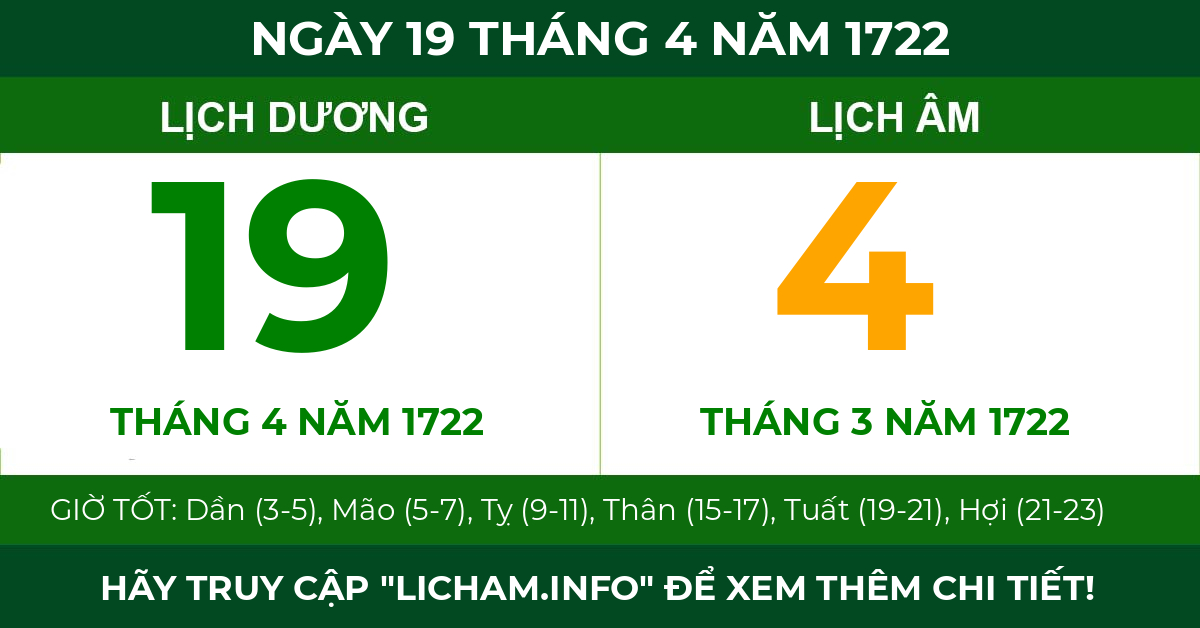 lịch âm ngày 19 tháng 4 năm 1722