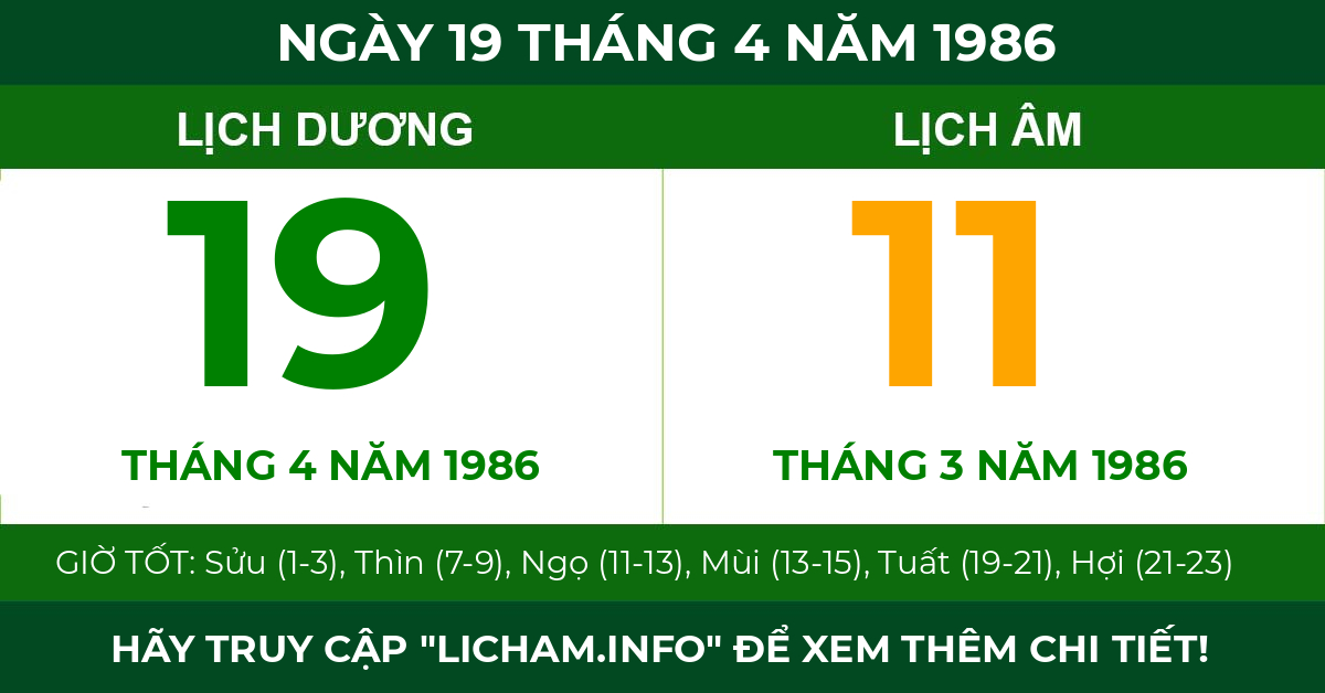 lịch âm ngày 19 tháng 4 năm 1986
