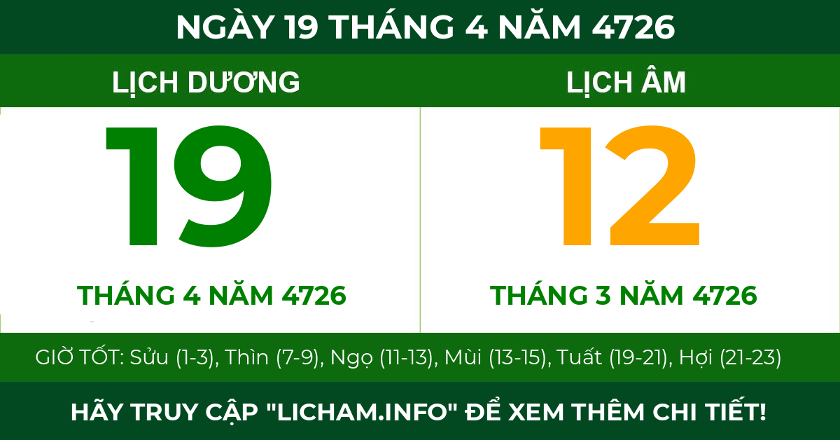 lịch âm ngày 19 tháng 4 năm 4726