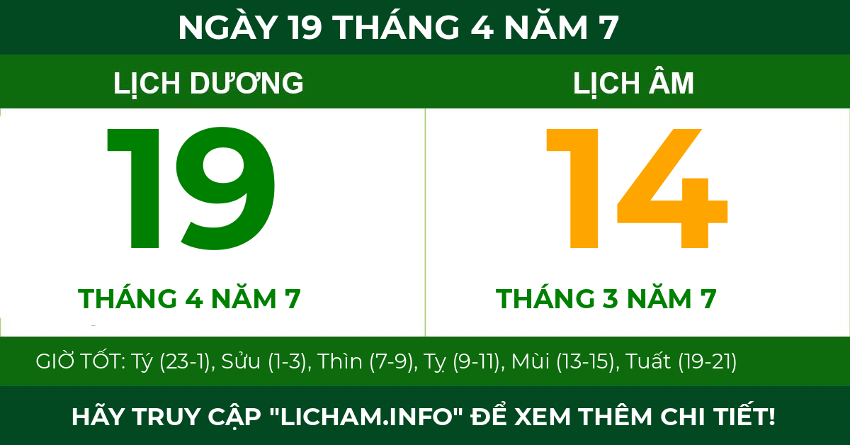 lịch âm ngày 19 tháng 4 năm 7