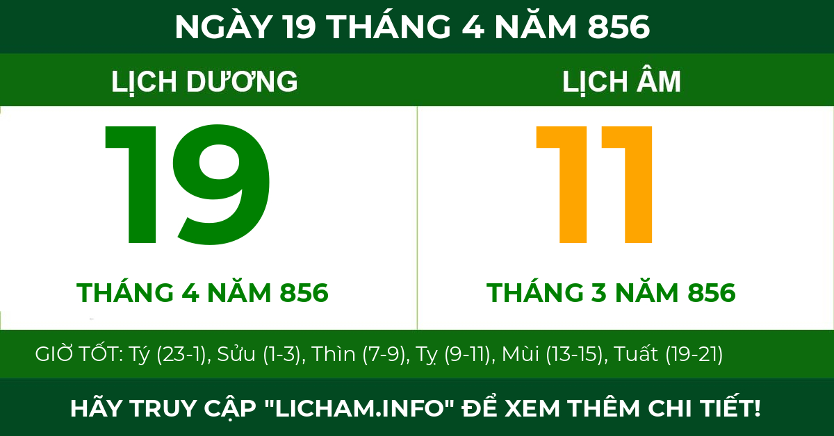 lịch âm ngày 19 tháng 4 năm 856