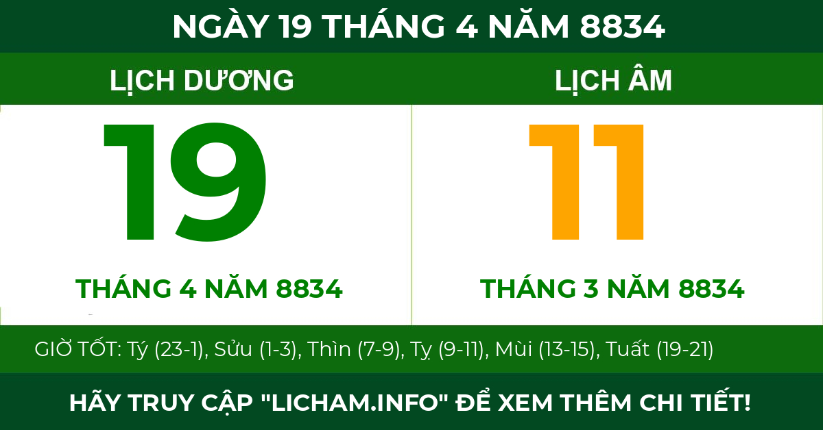 lịch âm ngày 19 tháng 4 năm 8834