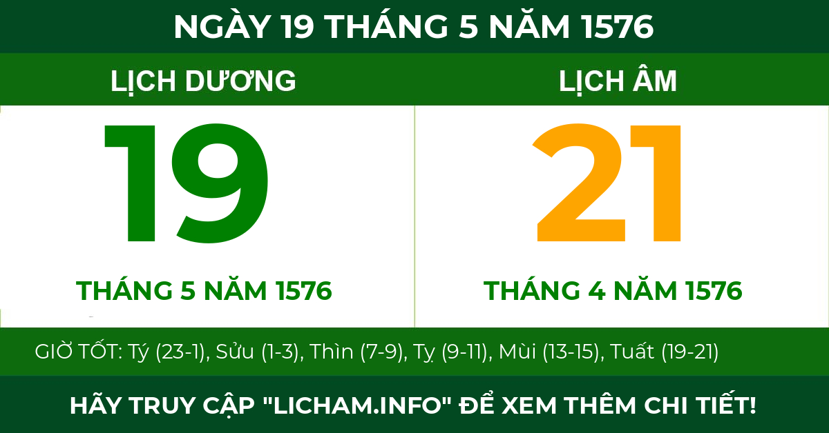 lịch âm ngày 19 tháng 5 năm 1576