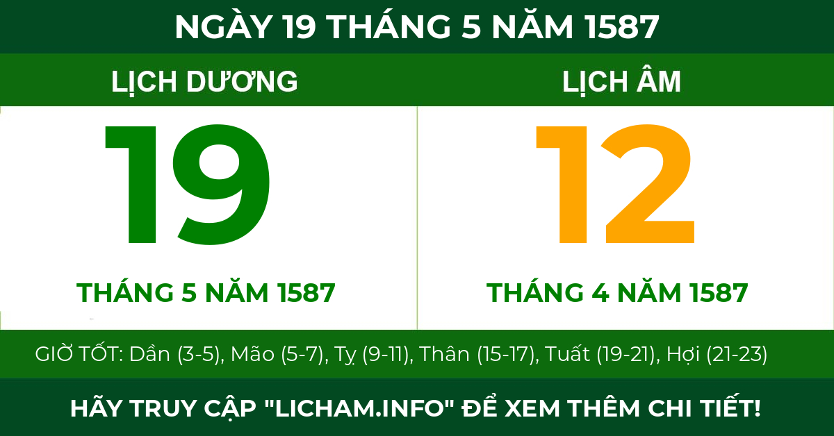 lịch âm ngày 19 tháng 5 năm 1587