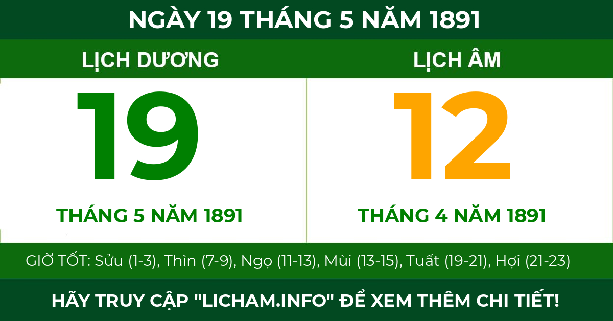 lịch âm ngày 19 tháng 5 năm 1891