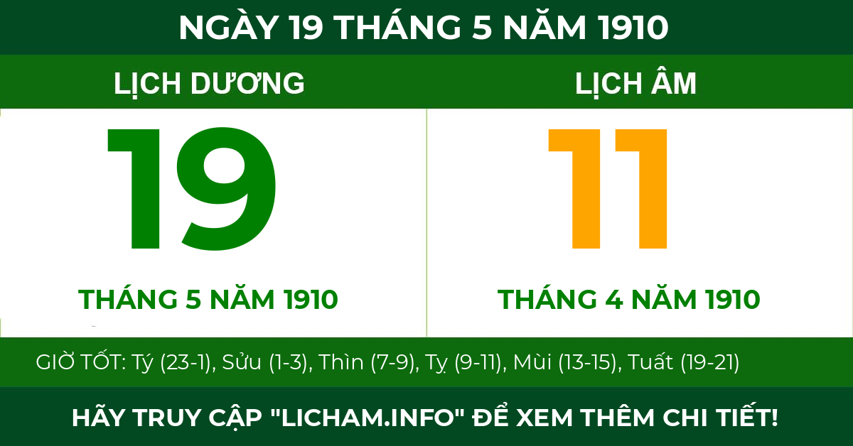 lịch âm ngày 19 tháng 5 năm 1910