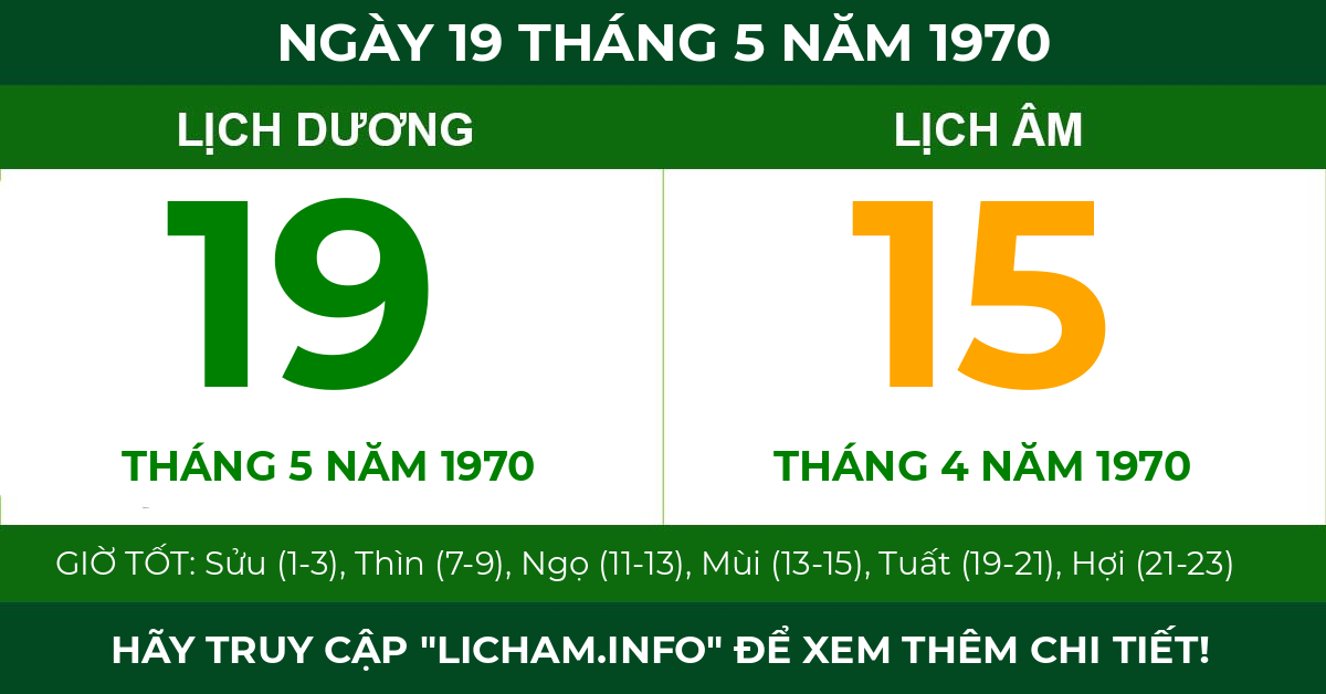 lịch âm ngày 19 tháng 5 năm 1970