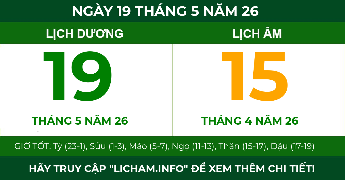 lịch âm ngày 19 tháng 5 năm 26