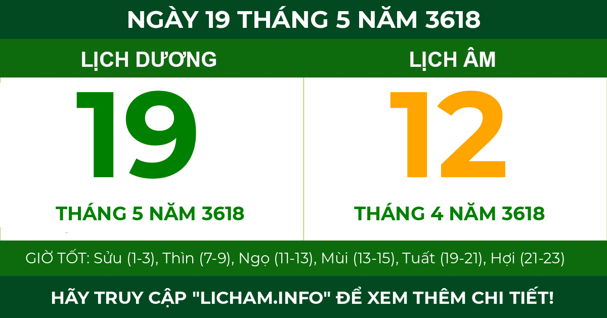 lịch âm ngày 19 tháng 5 năm 3618