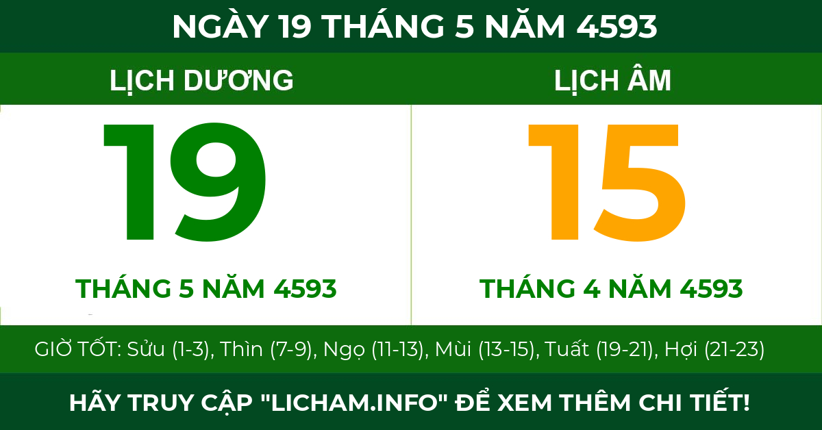 lịch âm ngày 19 tháng 5 năm 4593