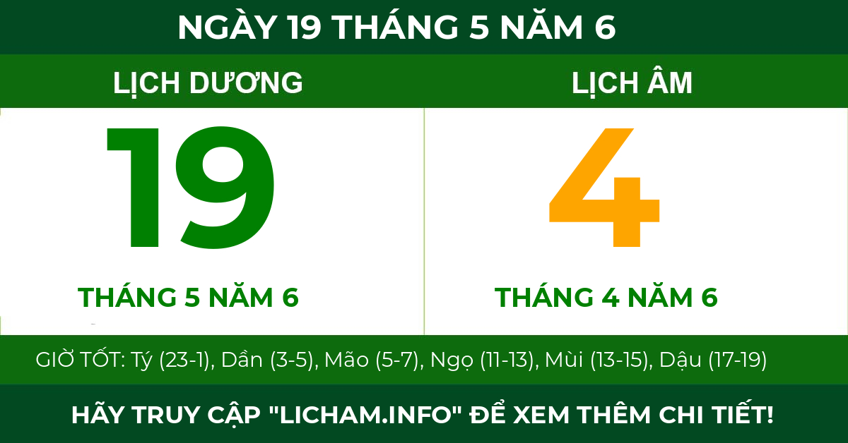 lịch âm ngày 19 tháng 5 năm 6
