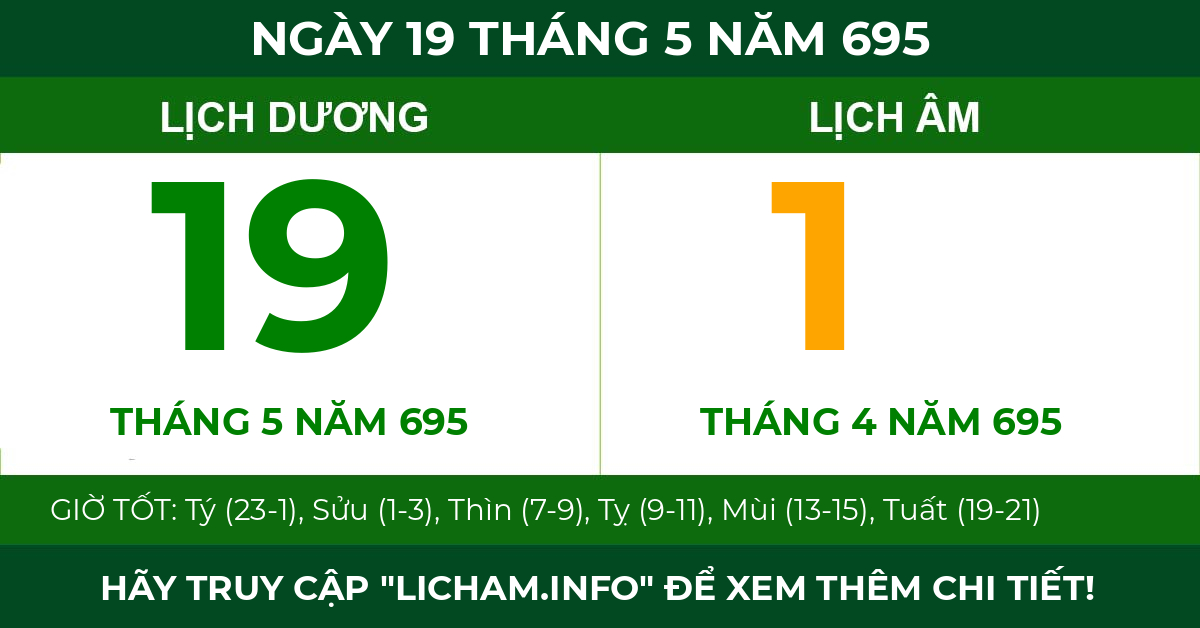 lịch âm ngày 19 tháng 5 năm 695