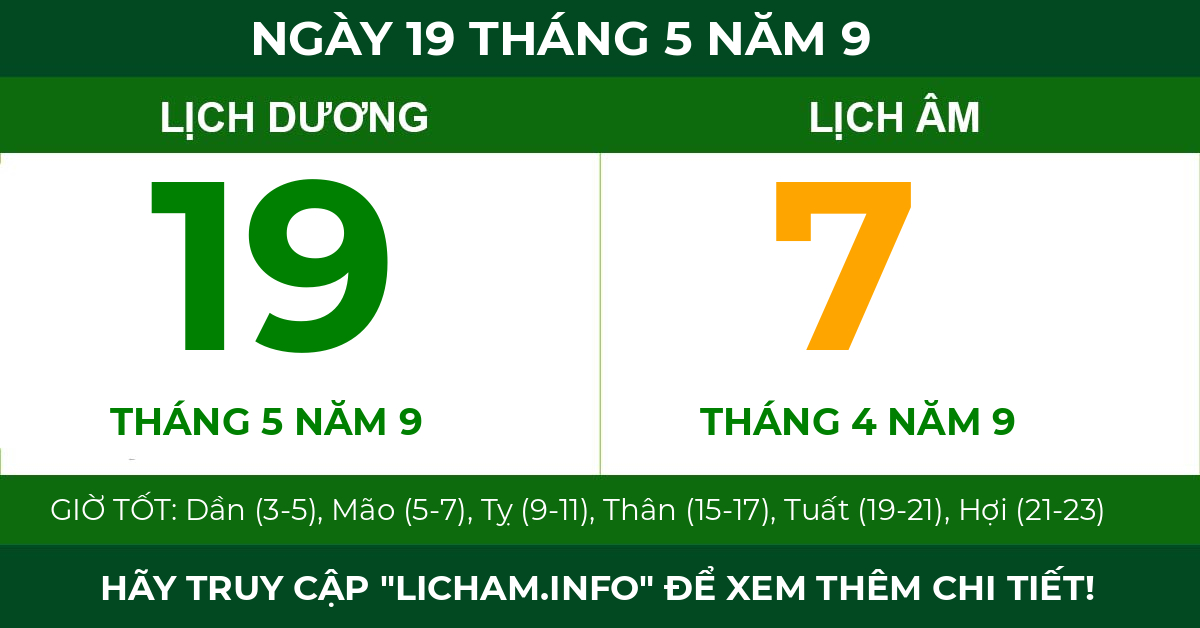 lịch âm ngày 19 tháng 5 năm 9