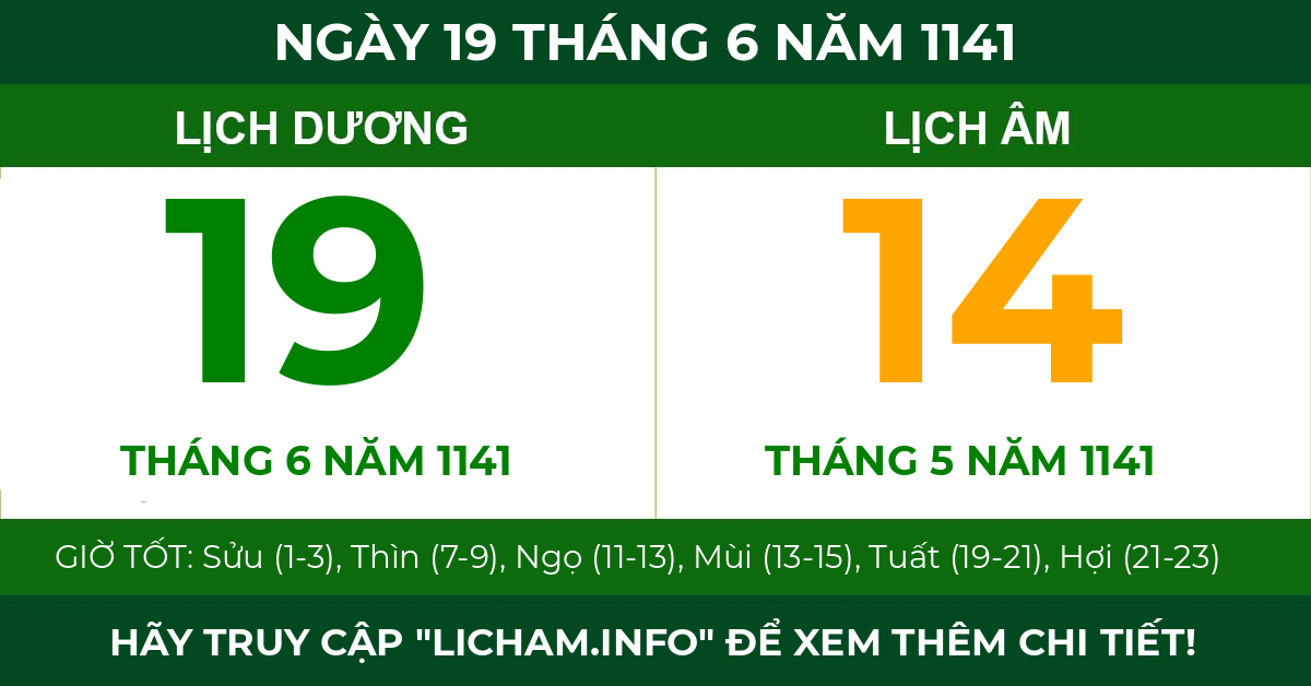 lịch âm ngày 19 tháng 6 năm 1141