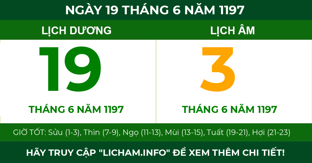 lịch âm ngày 19 tháng 6 năm 1197