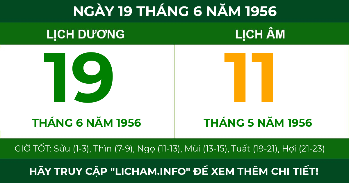 lịch âm ngày 19 tháng 6 năm 1956