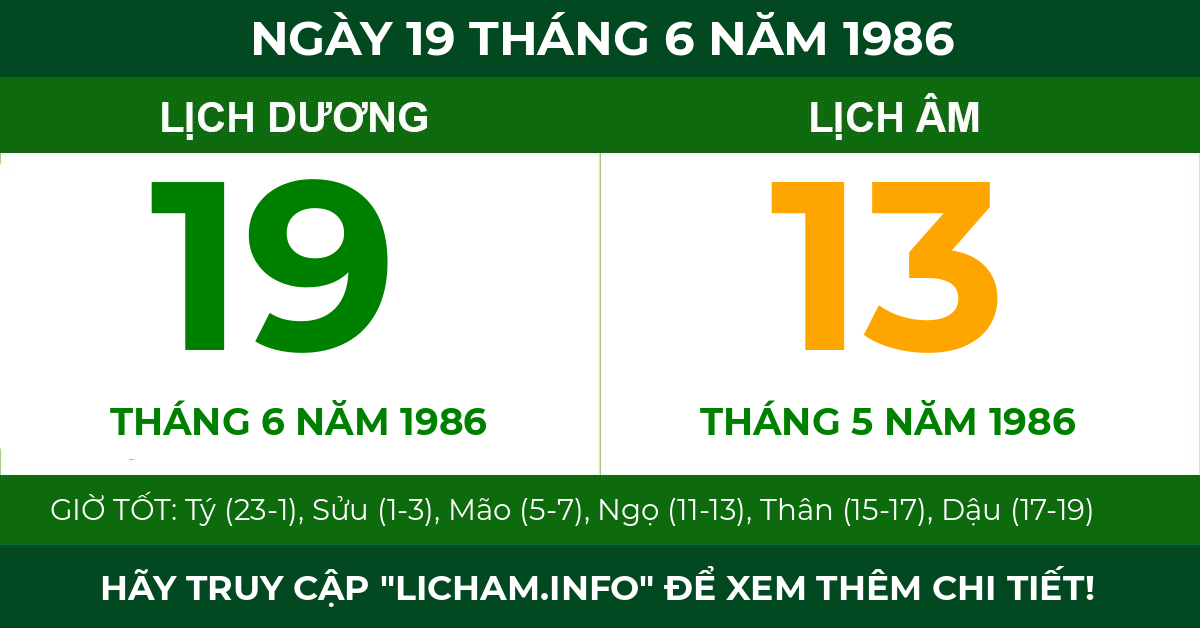lịch âm ngày 19 tháng 6 năm 1986