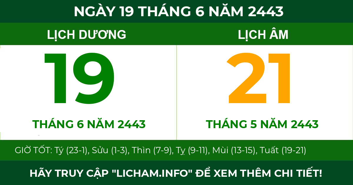 lịch âm ngày 19 tháng 6 năm 2443