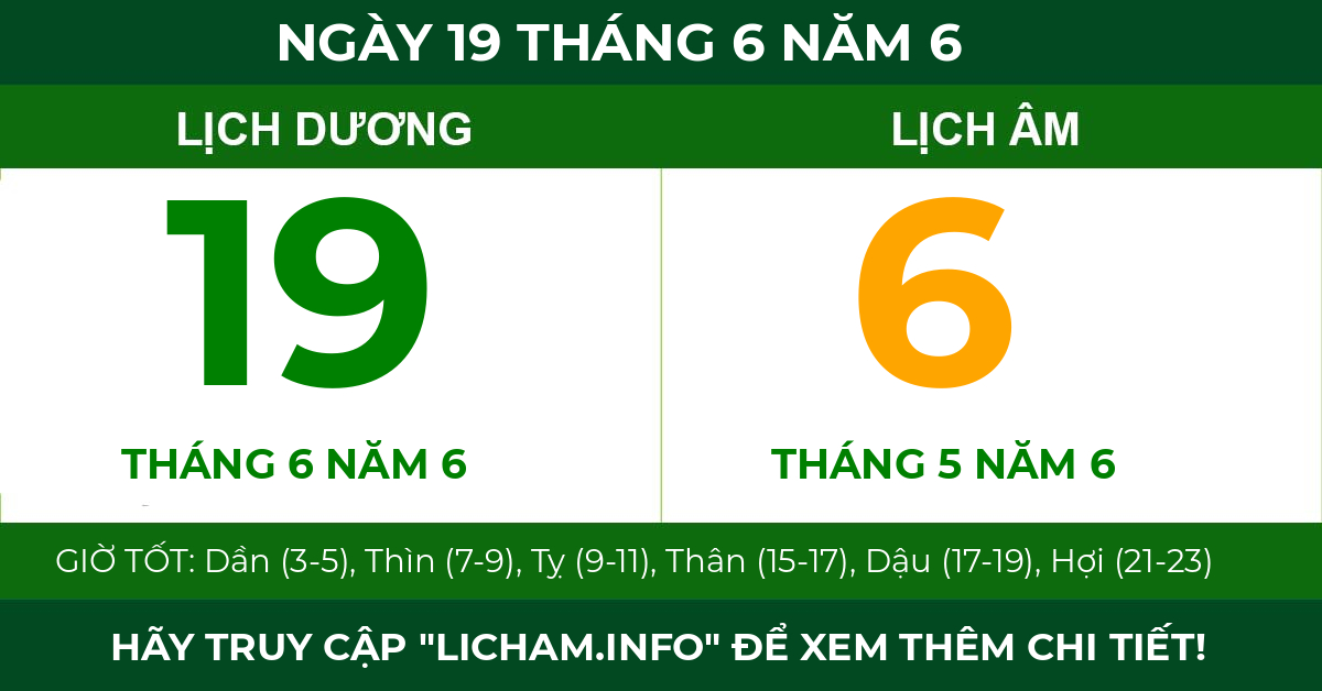 lịch âm ngày 19 tháng 6 năm 6