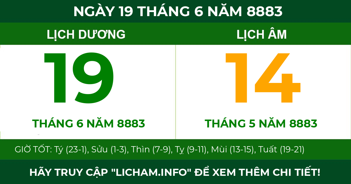 lịch âm ngày 19 tháng 6 năm 8883
